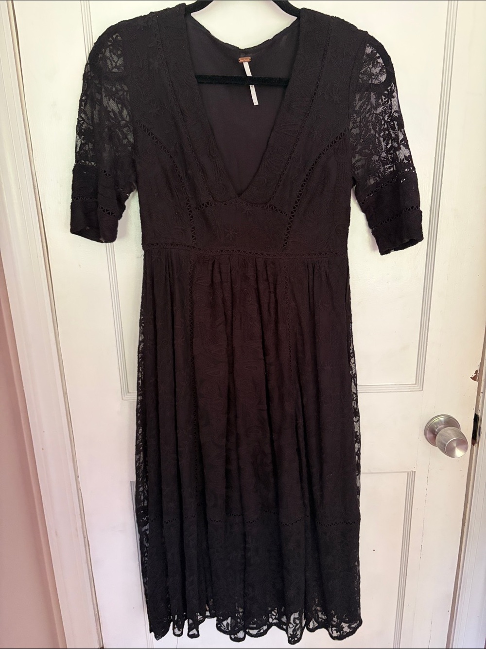 Free People Black Lace V-Neck Midi Dress
